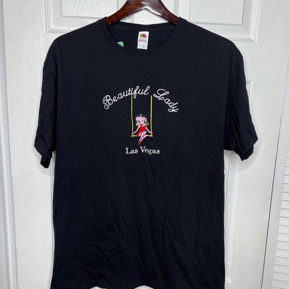 Betty Boop Beautiful Lady Las Vegas Embroidered Black T-Shirt Large
